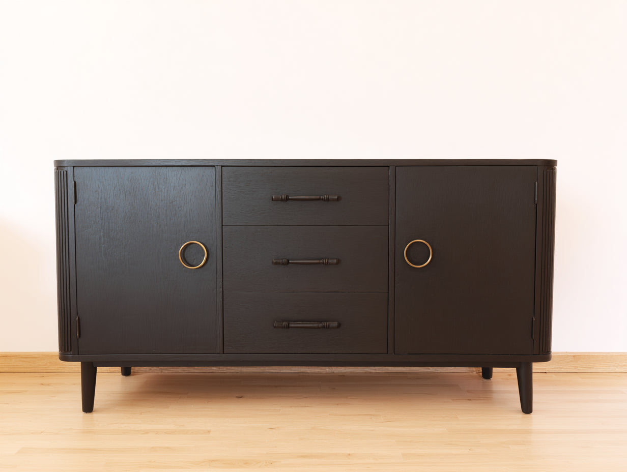 Dielenschränke 160 x 40 x 75 cm - Flurschrank mit 2 Türen und 3 Schubladen - Schwarzer Aufbewahrungsschrank aus Holz für Eingangsbereich