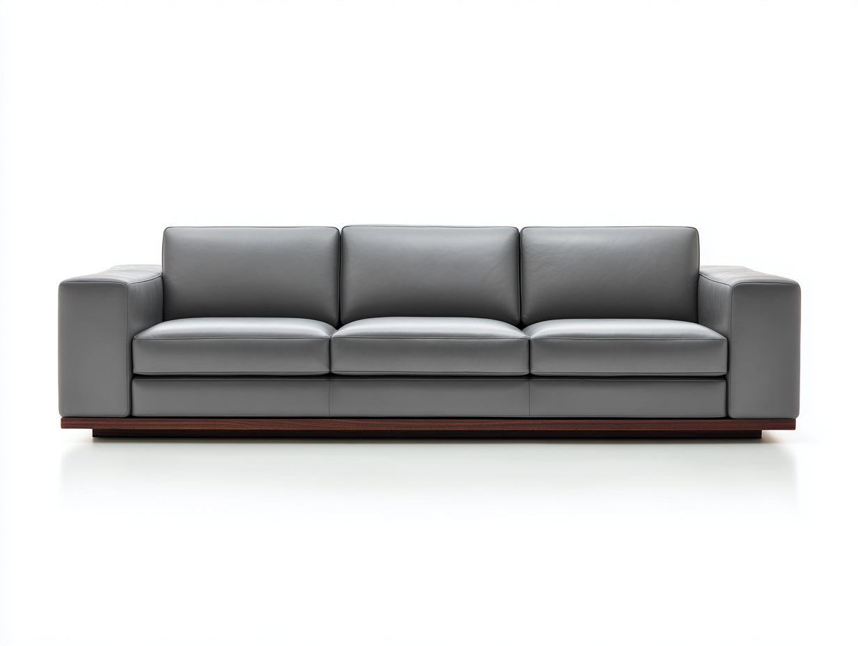 3 Sitzer Sofa Echtleder 260x95x85 cm - Grau - Modernes Design mit Holzsockel