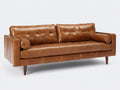 3 Sitzer Sofas 220 x 90 x 80 cm - Ledersofa mit glatter Polsterung - Braunes Sofa für Wohnzimmer im Retro Design