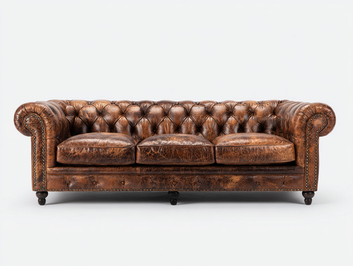3 Sitzer Sofa Echtleder 240x90x85 cm - Braun - Chesterfield Design und Komfort