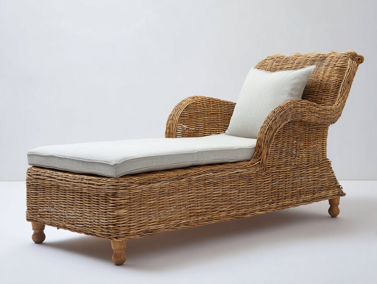 Sonnenliege Polyrattan 200x75x85 cm mit Polsterauflage in Naturfarbe für Garten Terrasse und Außenbereich Klassisches Design