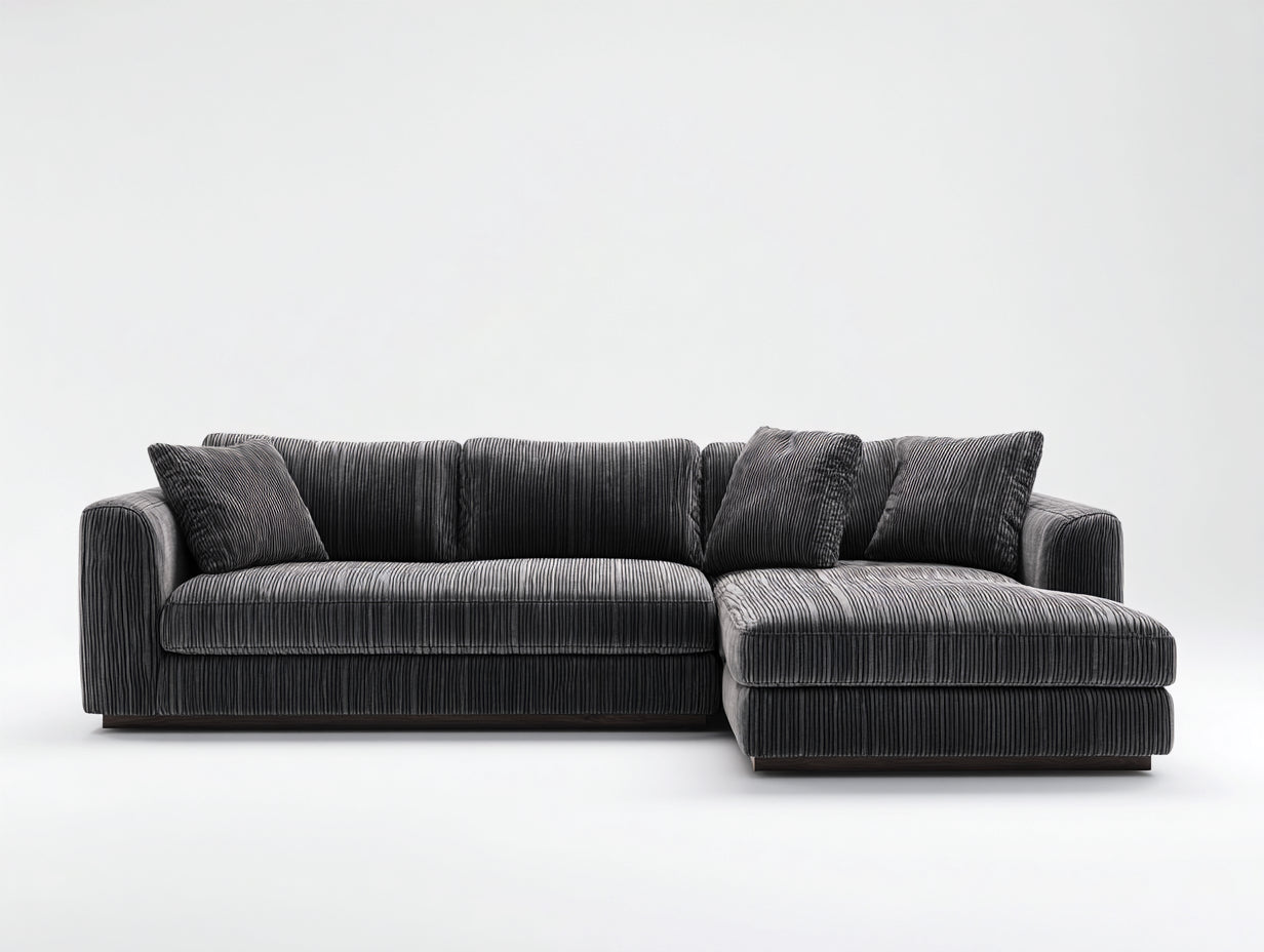 Ecksofa 300 x 175 x 82 cm - Cordstoffsofa mit Polsterung - Dunkelgraues Sofa im modernen Stil für Wohnzimmer
