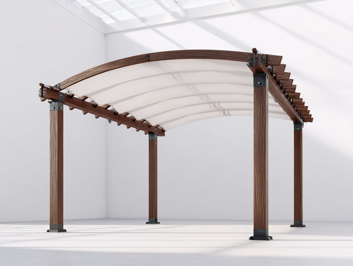 Pavillon 400 x 300 x 260 cm - Gartenpavillon mit Holzrahmen und wasserabweisender Überdachung - Braun Weißes Design für Außenbereiche