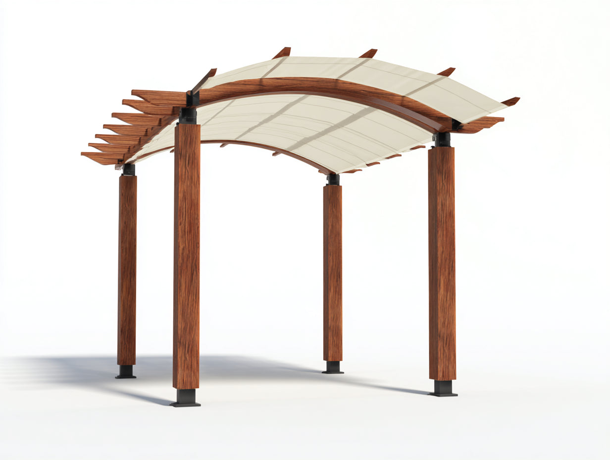 Pavillon 350 x 300 x 260 cm - Gartenpavillon mit Holzrahmen und Stoffdach - Braun Weißes Design für Garten und Terrasse