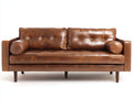 3 Sitzer Sofas Leder 220x90x80 cm - Cognac Braun - Klassisches Dreisitzer Sofa mit gepolsterter Sitzfläche