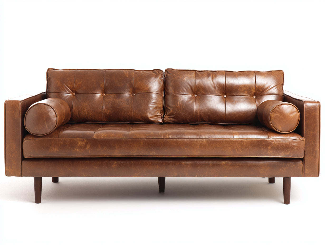 3 Sitzer Sofas Leder 220x90x80 cm - Cognac Braun - Klassisches Dreisitzer Sofa mit gepolsterter Sitzfläche