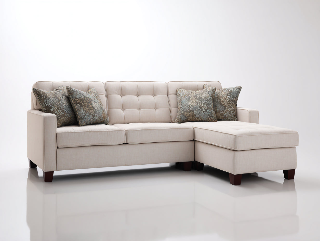 Ecksofa 270 x 165 x 85 cm - Stoffsofa mit Polsterung - Beige Sofa im modernen Stil für Wohnzimmer