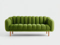 3 Sitzer Sofas 220 x 85 x 78 cm - Gerades Sofa mit gerippter Polsterung - Grünes Stoffsofa mit Holzfüßen