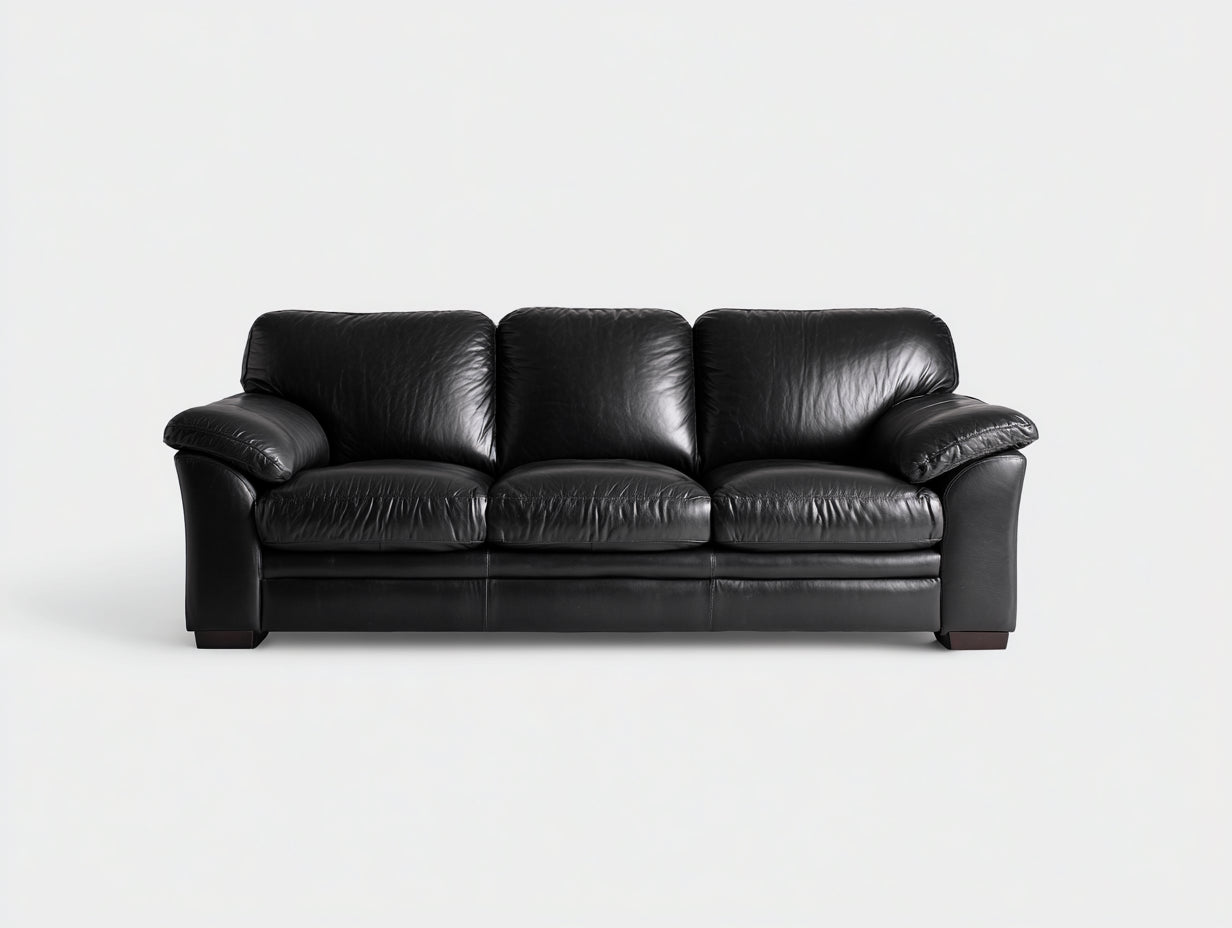 3 Sitzer Sofas 230 x 95 x 85 cm - Ledersofa mit Polsterung - Schwarzes Sofa im klassischen Stil für Wohnzimmer