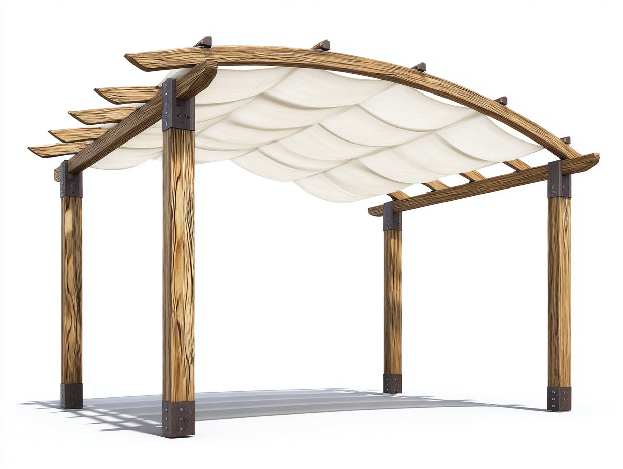 Pavillon Holzoptik 300x300x250 cm mit Stoffdach in Naturfarbe für Garten Terrasse und Außenbereich Klassisches Design