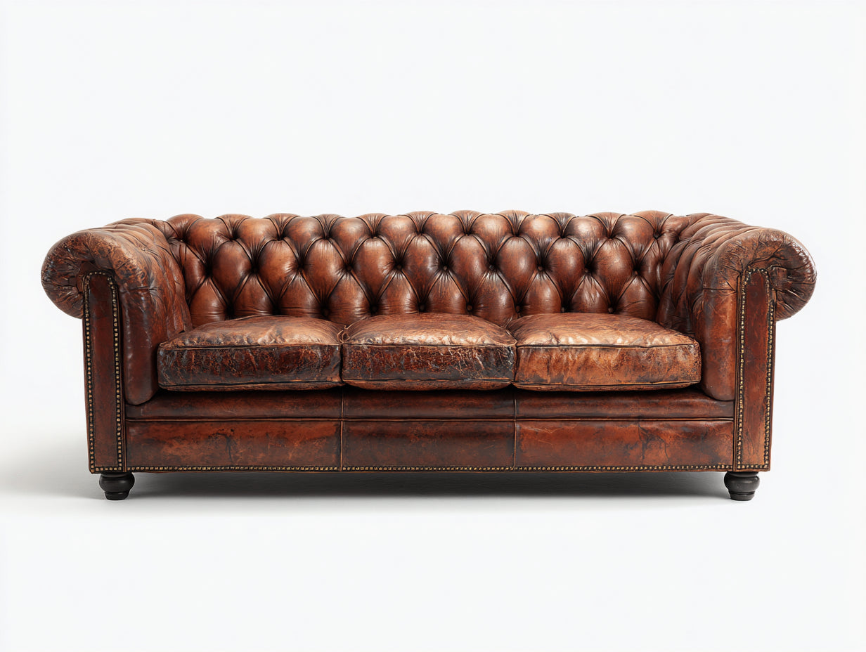 3 Sitzer Sofas Leder 240x95x80 cm - Antik Braun - Chesterfield Dreisitzer Sofa mit Knopfheftung
